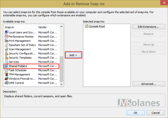 PowerShell afegint el complement de carpetes compartides